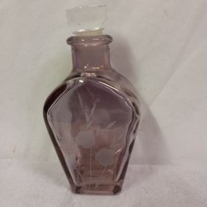 COPY - Vintage Studio Silversmith Glass Decanter Pink w/ Lid Frosty Flower